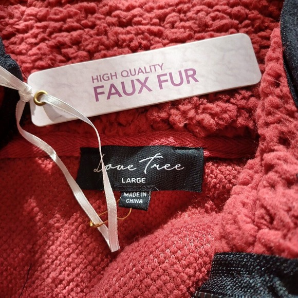Love Tree Women's Size Large 1/4 Zip Sherpa Pullover Red Draw Cords NEW - Picture 6 of 9